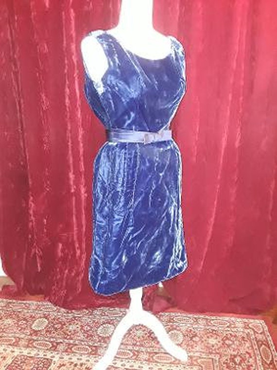 Vintage 1950s Blue Velvet Cocktail Dress Gem