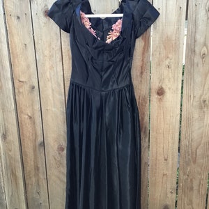 Vintage 1940s Black Satin Evening Gown image 1