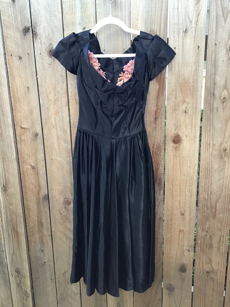 Vintage 1940s Black Satin Evening Gown image 1