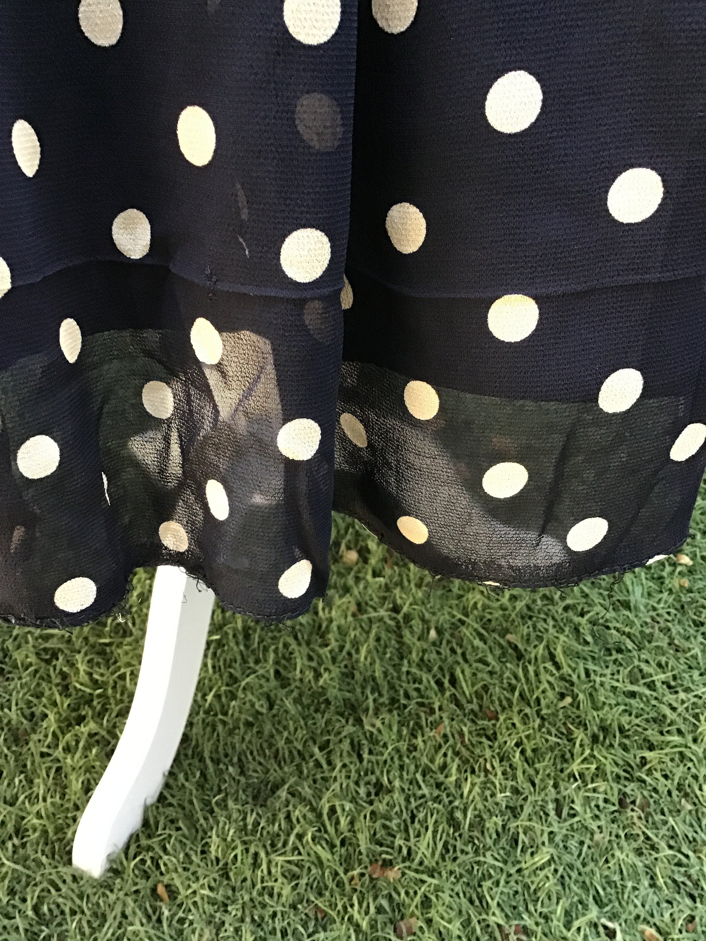 White Chiffon Blue Polka Dot Long Dresses