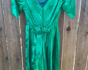 Vintage 1950s  Emerald Green Brocade Cocktail Dress