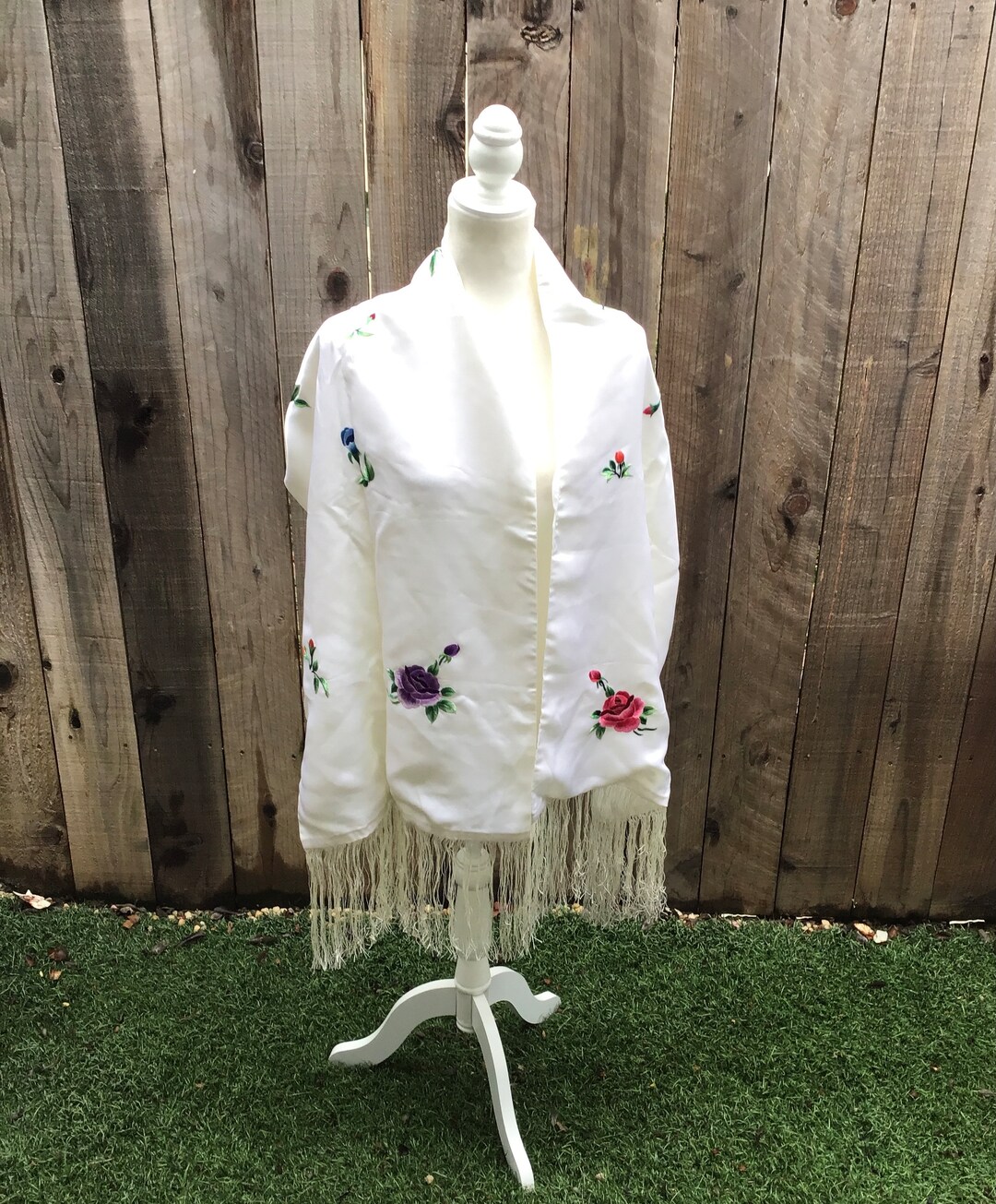 Vintage Silky Fringed Piano Shawl - Etsy