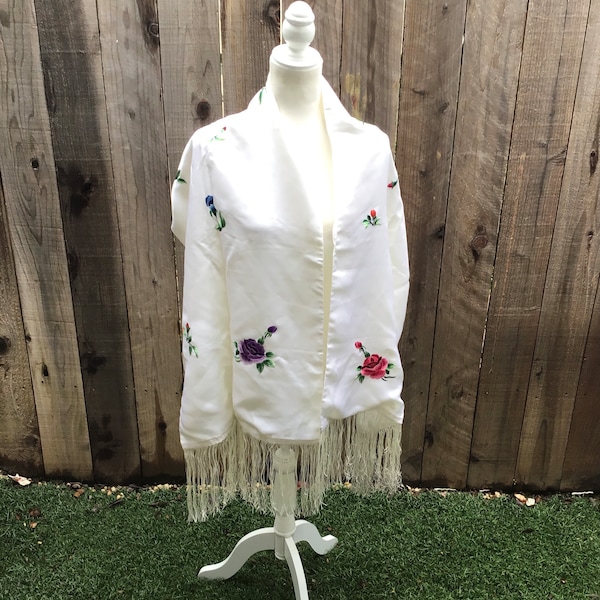 Vintage Silk Fringed Piano Shawl