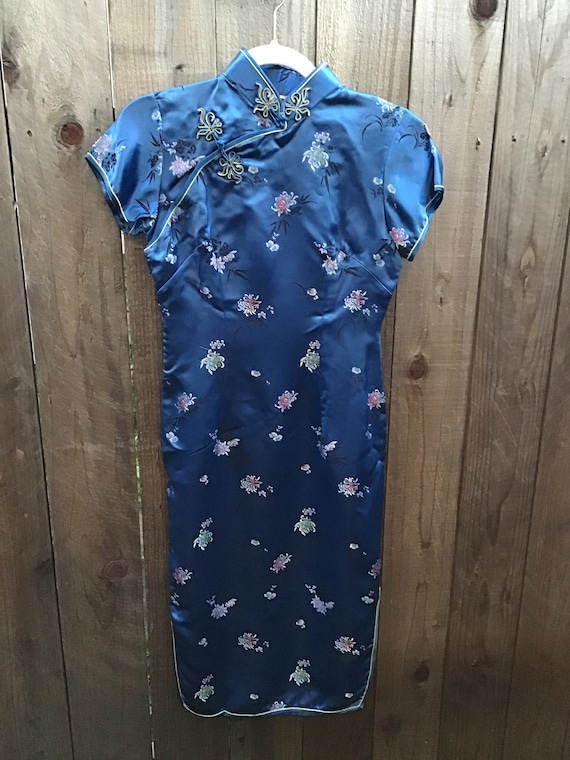 Vintage Blue Cheongsam Dress - image 8