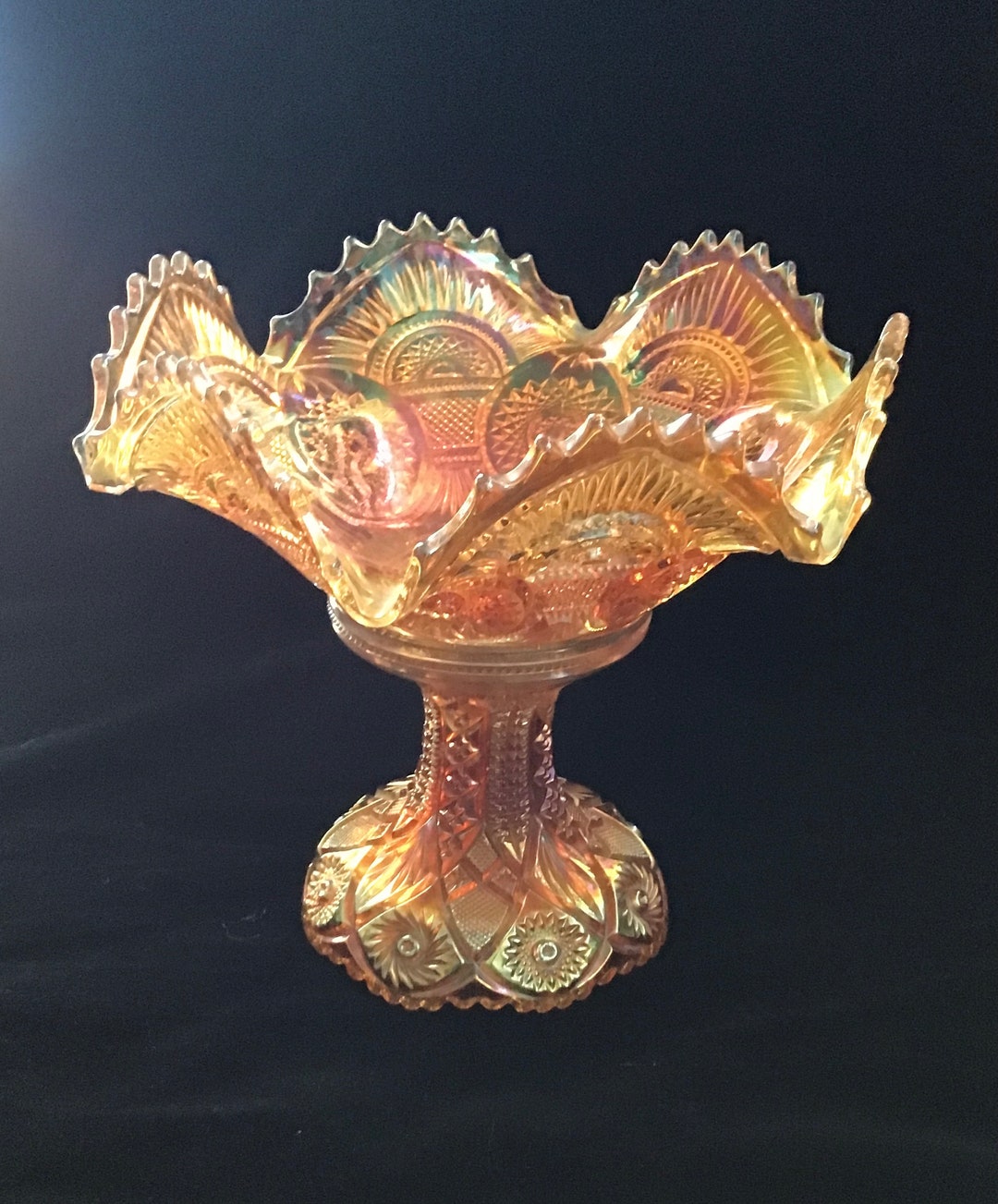 Antique Imperial Glass Marigold Punch Bowl and Mugs Etsy