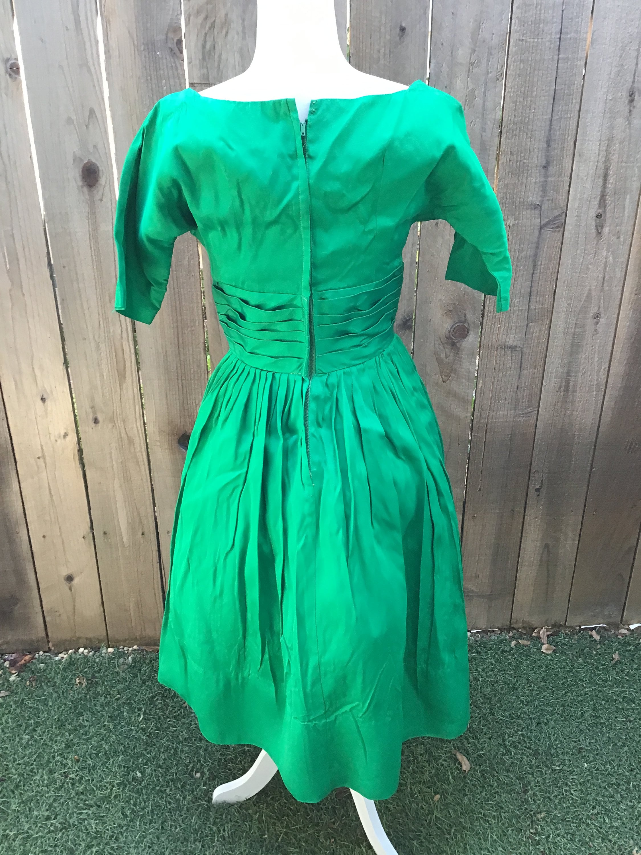 kelly green fit and flare dress London Times Women's Dresses Women's Mock Neck Short Puff Sleeve Fit and Flare - Professional Work Dress