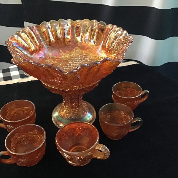 Carnival Glass Punch Bowl Set Etsy