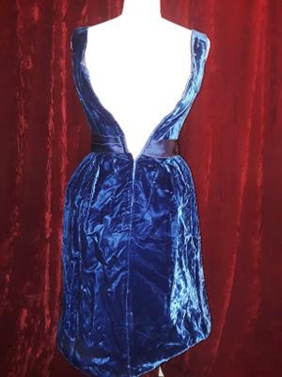 Vintage 1950s Blue Velvet Cocktail Dress Gem