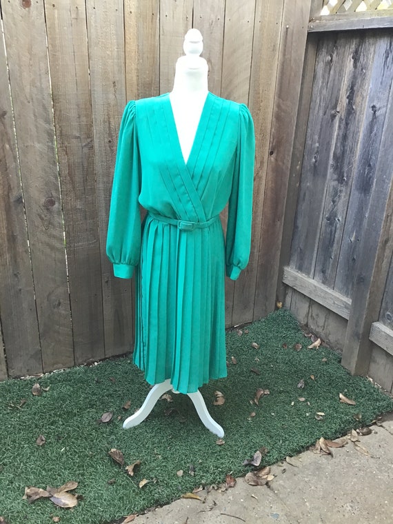 Vintage Turquoise Pleated Secretary Dress