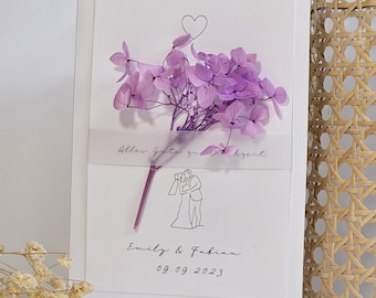 Biglietto di nozze personalizzato | Biglietto di congratulazioni per matrimonio | Biglietto di nozze con fiori secchi
