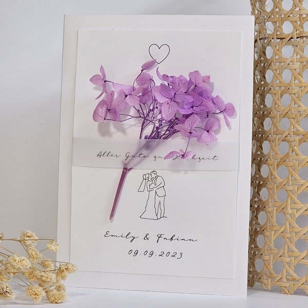 Personalisierte Karte zur Hochzeit | Glückwunschkarte zur Hochzeit | Hochzeitskarte mit Trockenblume