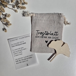 Geschenk Ginkgo Blatt | Mutblatt, Kraftblatt, Trostblatt | Holzsymbol mit Karte im Beutel | Achtsames Mitbringsel