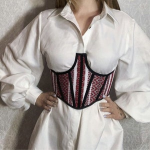 Embroidered Underbust corset, Red corset, Corset belt, Trendy corset in ethnic style, Adjustable Corset, Ethnic corset, Support for Ukraine!