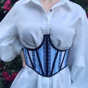 Embroidered Underbust corset, Blue corset, Corset belt, Trendy corset in ethnic style, Adjustable Corset, Ethnic corset, Support for Ukraine