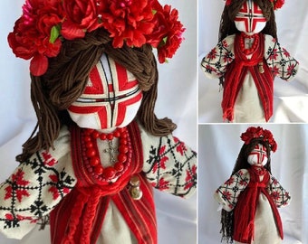 Authentic Motanka Doll Amulet- Bereginya "Cossack", Handmade Embroidered Poppy, Symbol of Home Security and Ukrainian Heritage