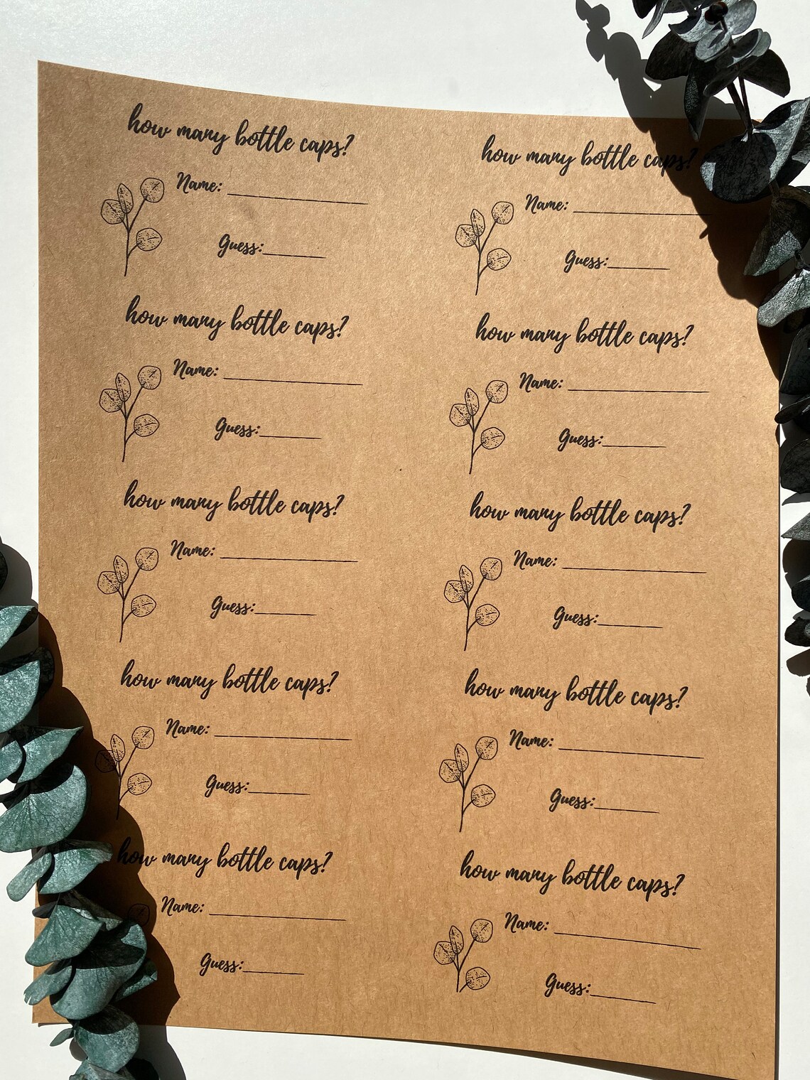 Printable How Many Bottle Caps Game Instant Download Etsy