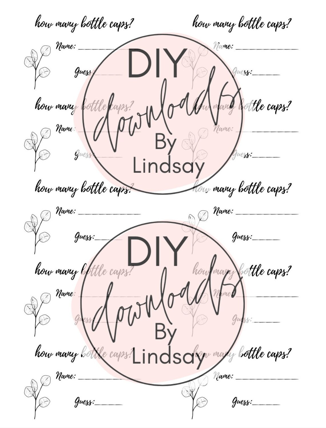 Printable How Many Bottle Caps Game Instant Download Etsy