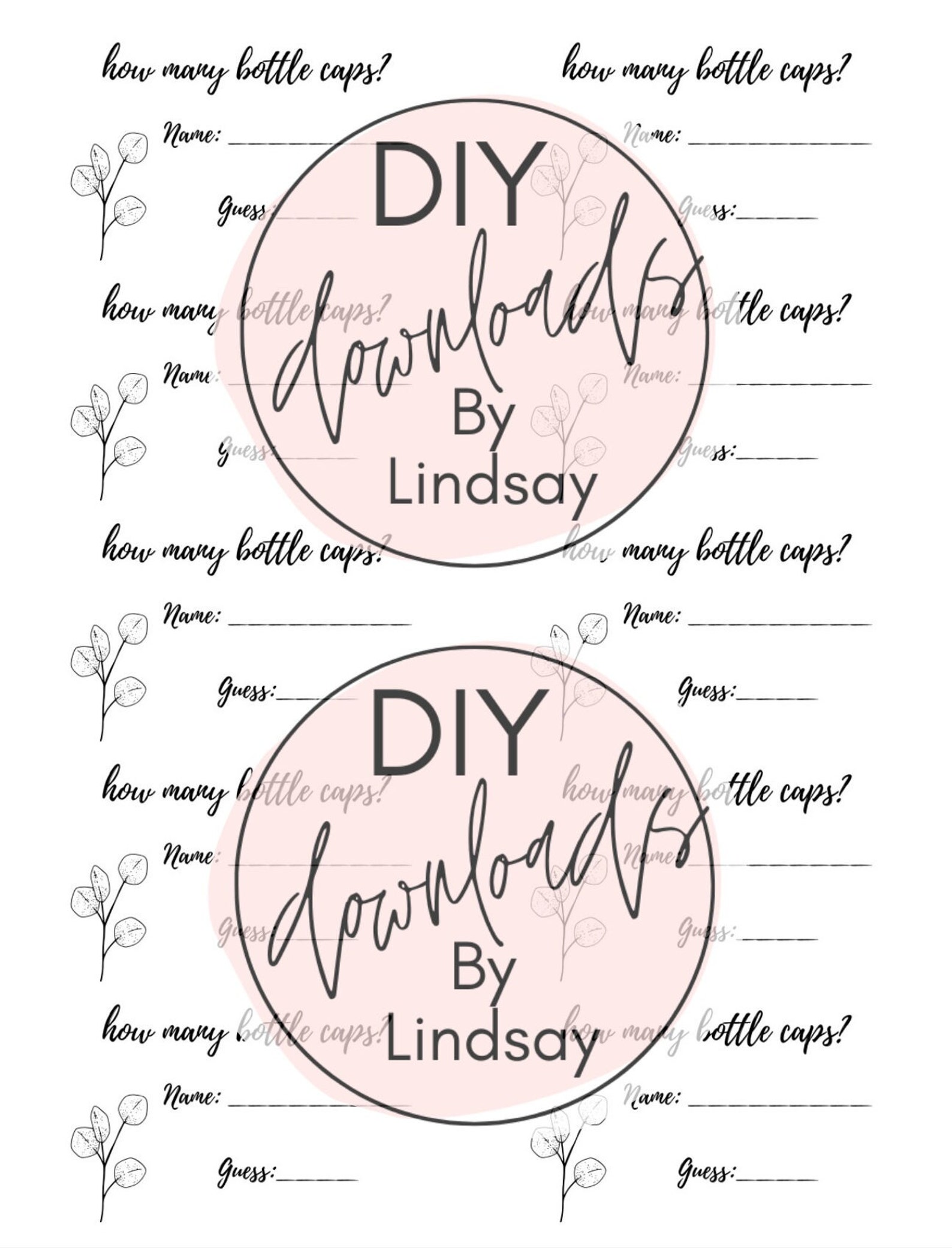 Printable How Many Bottle Caps Game Instant Download Etsy