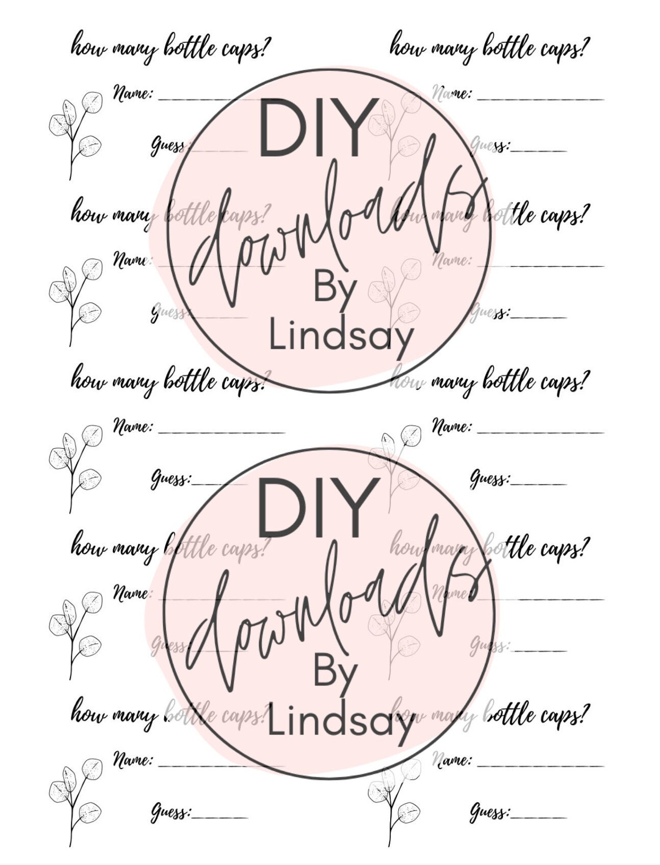 Printable How Many Bottle Caps Game Instant Download - Etsy