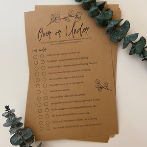 Printable Over or Under Bridal Shower Game INSTANT DOWNLOAD - Etsy
