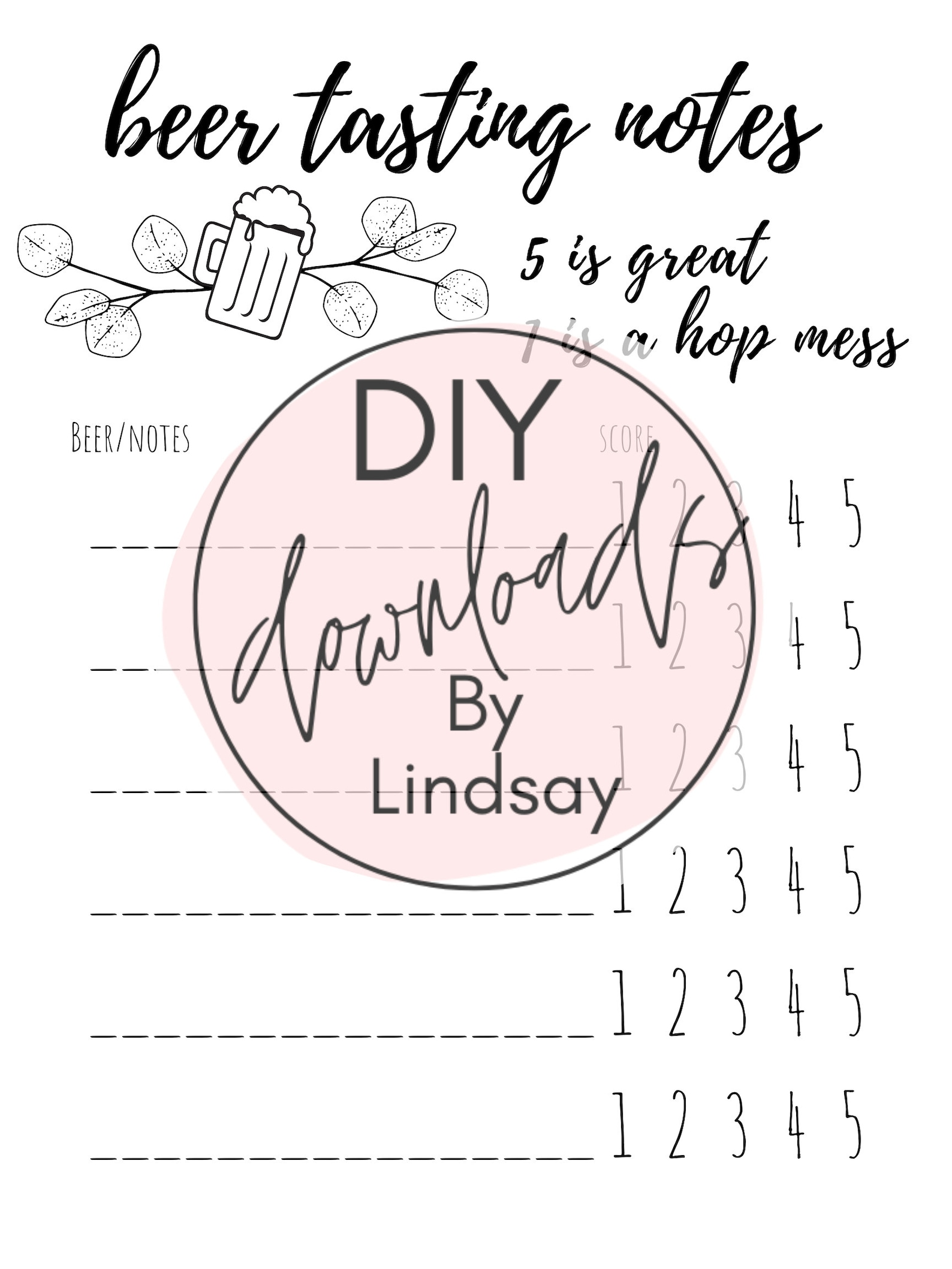 Printable Beer Tasting Score Cards INSTANT DOWNLOAD - Etsy
