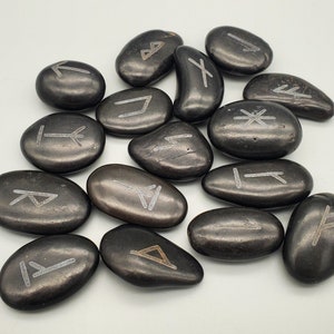 Younger Futhark Runes - Etched Black River Rock