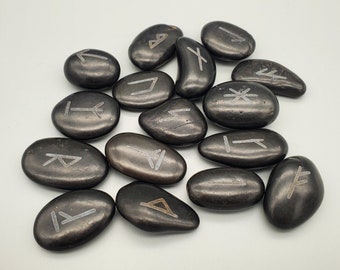 Younger Futhark Runes - Etched Black River Rock