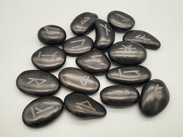Elder Futhark Runes - Etched Black River Rock