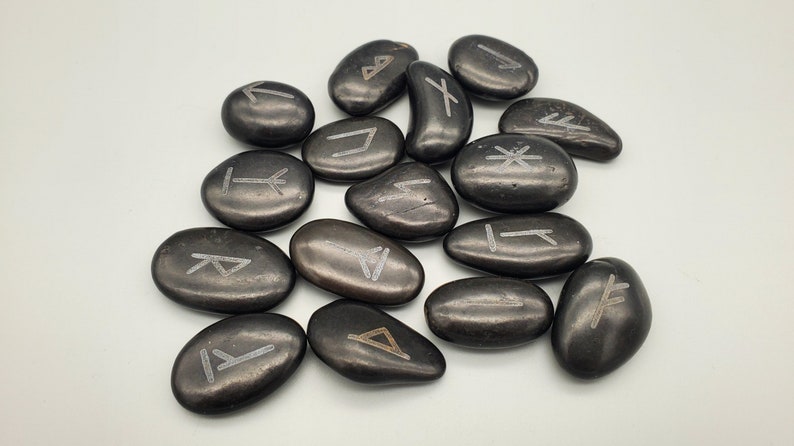 Younger Futhark Runes - Etched Black River Rock