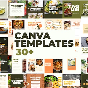 Más de 30 plantillas de Canva para publicaciones de Instagram de restaurantes, comida de restaurante de moda, menú empresarial de bricolaje, lista de precios, cena digital, folleto de menú de brunch
