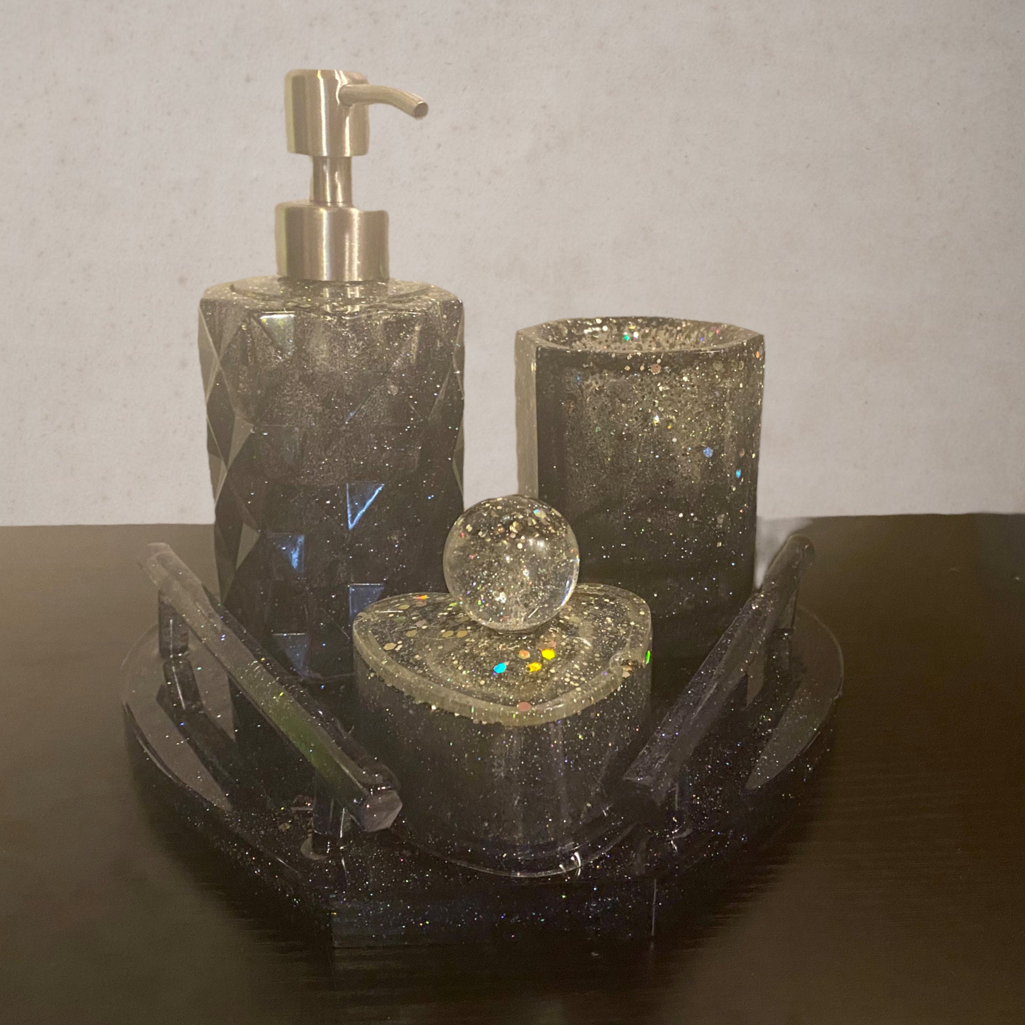Bath Accessory Set Light Luxury Bathroom Accessories Brass Transparent  Crystal Glass Lotion Bottle Storage Tank Cotton Swab Box Marble Tray