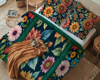 Floral Comforter  Soft & Vibrant Bedding  Hypoallergenic  Multiple Sizes  King Comforter  Earth Tone Floral Bed Comforter | Unique