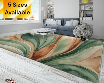 Biophilic Nature Inspired Area Rug Serene Calming Terra-Cotta Sage Beige Abstract Art Durable Home Decor Multiple Sizes Serene Nature Decor