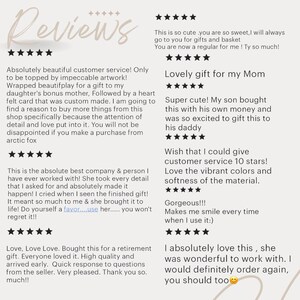 May include: A collection of customer reviews for a handmade product. The reviews are positive and highlight the quality, customer service, and overall satisfaction with the product.