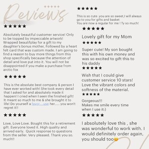 May include: Customer reviews for a handmade item. The reviews are positive and highlight the quality, customer service, and overall satisfaction with the product.