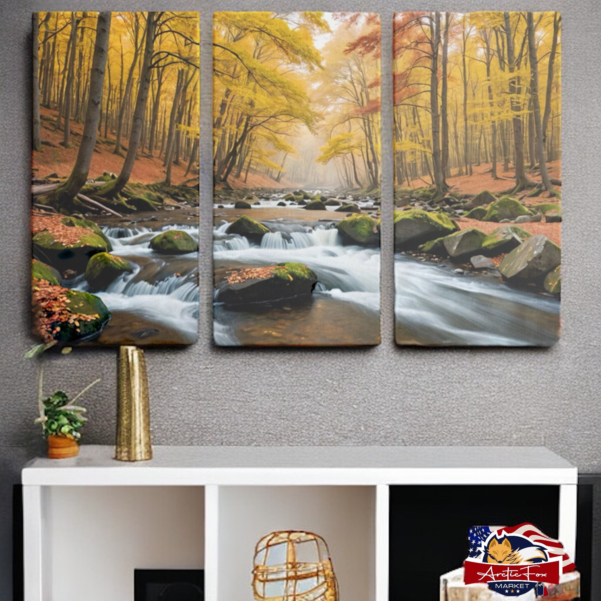 Autumn Forest River 3piece Canvas Wall Art Nature Landscape Print ...