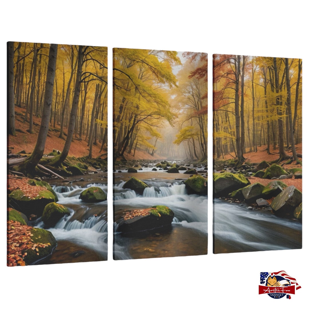 Autumn Forest River 3piece Canvas Wall Art Nature Landscape Print ...