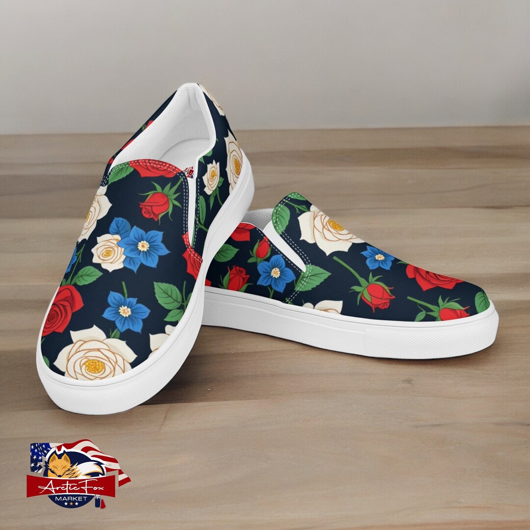 Watercolor Pink Rose Floral Men's Slip On Sneakers