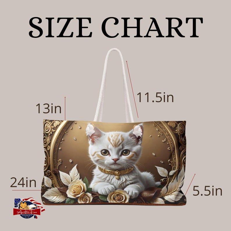 Trendy oversized tote bag for carrying essentials, featuring an elegant gold collar kitten design, perfect for daily or travel use.
Stylish polyester tote with gold and cream floral design, ideal for a fashion-forward travel