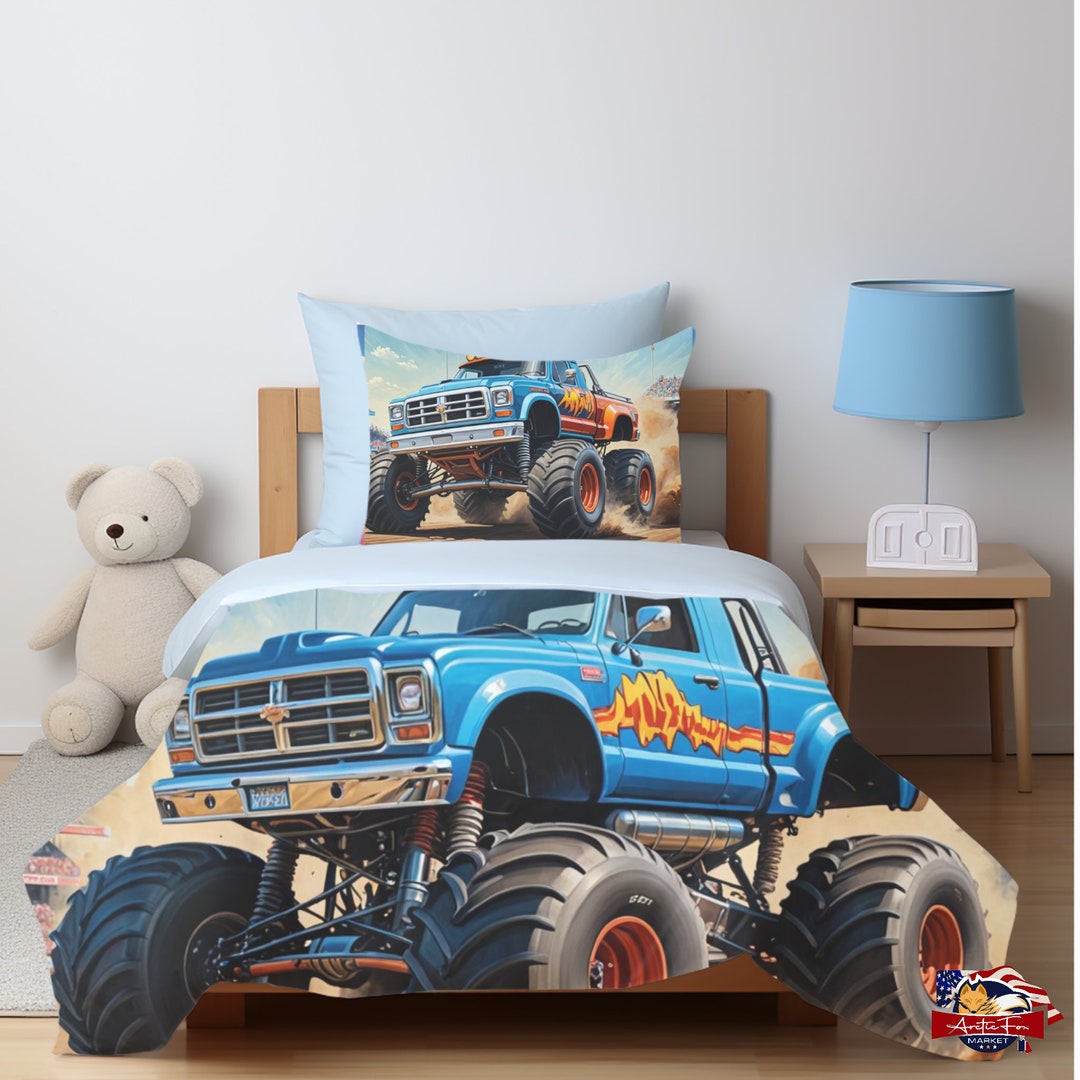 Roaring Monster Truck Bed Comforter Perfect for Kids Bedrooms & Toddler ...