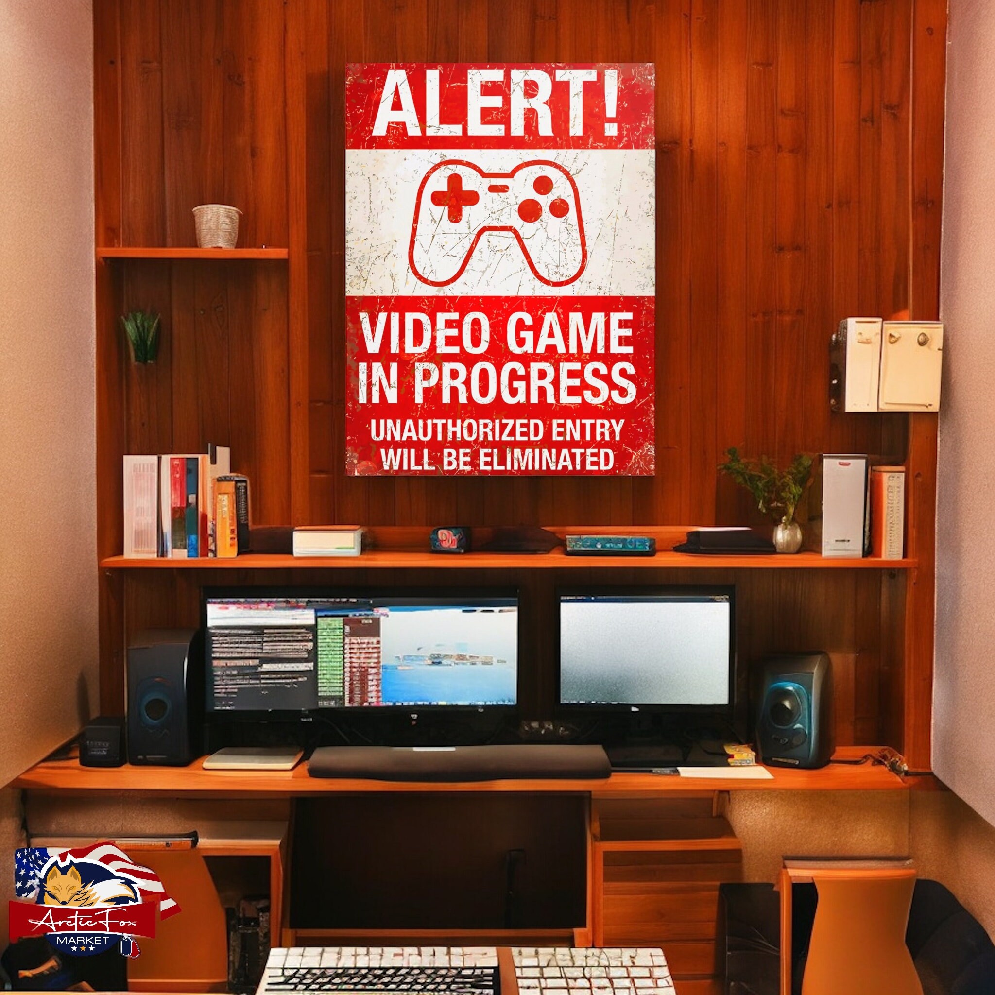Cartello In Latta Vintage "Alert! Warning! Video Game In Progress" | 20x30 Cm, Decorazione Da Parete Per Sala Giochi, Cameretta, Bar, Regalo Divertente