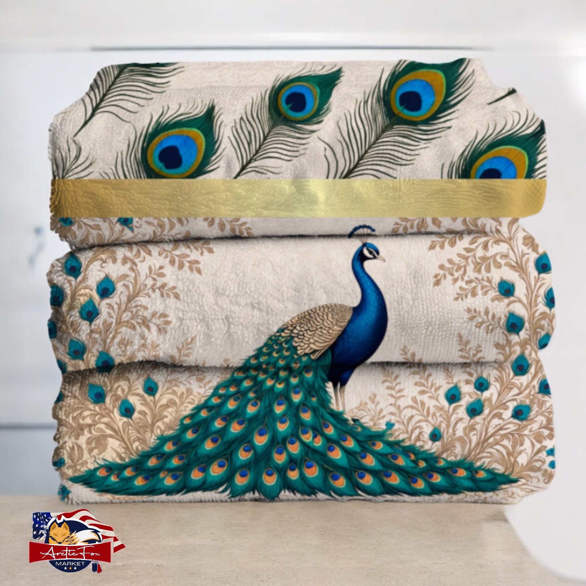 Elegant Peacock Art Hand Towel  11x18 & 15x25 Inches  Vibrant Bathroom Decor  Microfiber Poly Fleece  Bird Bathroom Decor  Peacock Deco