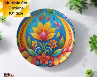 Unbreakable Polymer Vibrant Mexican Spanish Heritage Art Dinner Plates Microwave Dishwasher Safe Perfect Family Dinners & Festive Gatherings