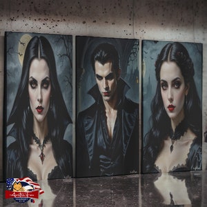 3 Piece Gothic Vampire Canvas Wall Art Set  Dreamy Portraits  Gallery Quality  3 Sizes Available  Vampire Wall Art  Gothic Vampire Art