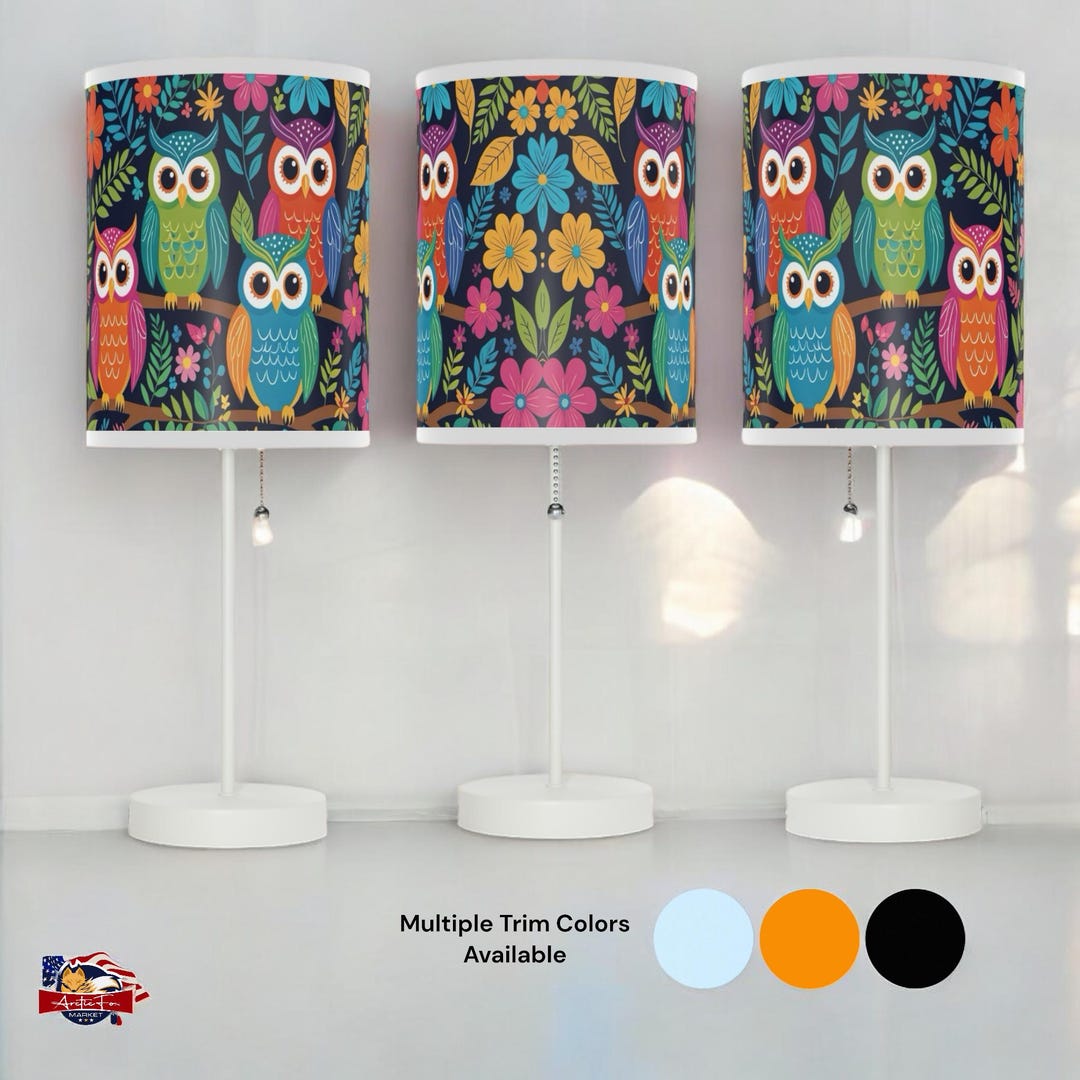 Rainbow Owl Table Lamp With Steel Base Customizable Fabric Trim Unique ...