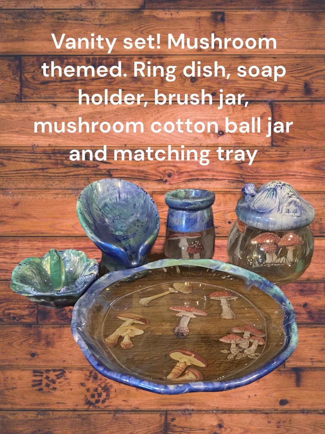Mushroom Themed Bathroom Vanity Tray Set. Fairy Land Vanity Organizing