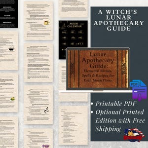 May include: A Witch's Lunar Apothecary Guide: Elemental Rituals, Spells & Recipes for Each Moon Phase. Printable PDF and optional printed edition with free shipping.