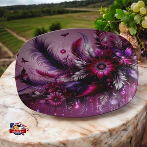 Versatile Purple Floral Serving Platter Oven & Microwave Safe Elegant Purple Floral Art Bold Design Everyday Use Entertaining Gift Ideas
