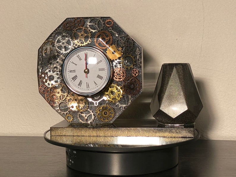 Artful Desk Clock and Pen Holder Optional Personalized Name Plate ...
