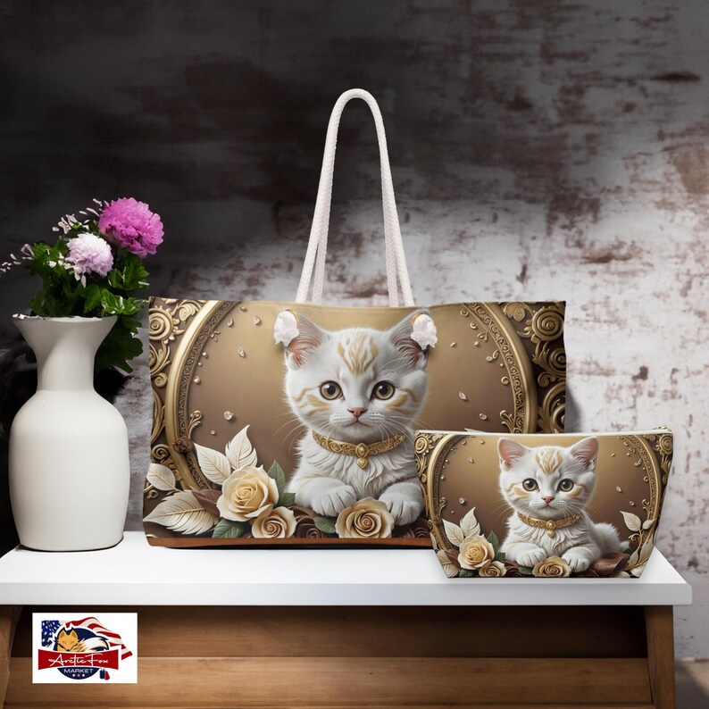 Artistic polyester pouch designed for versatility and style, making it an excellent choice for gift-giving or personal organization.
Trendy and functional travel accessory, made in the USA, featuring a unique kitten